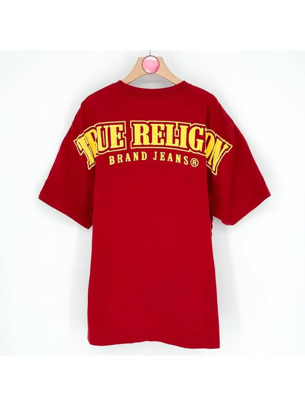 True Religion Solid T-Shirt Red Puff Logo Graphic Relaxed Fit Street‎ Mens 2XL